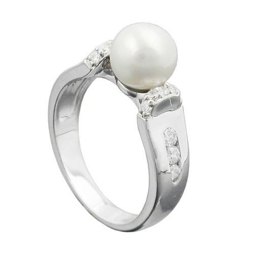 Ring mit 7mm Zuchtperle und vielen Zirkonias rhodiniert Silber 925