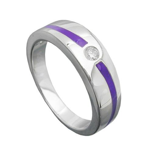 Ring 6mm lila Lackeinlage Zirkonia weiß glänzend rhodiniert Silber 925