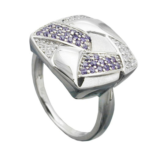 Ring 16x16mm mit Zirkonias lila-weiß matt-glänzend rhodiniert Silber 925