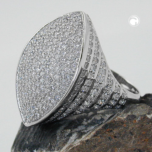 Ring 23x11mm mit vielen Zirkonias rhodiniert Silber 925