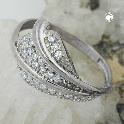 Ring 11mm mit vielen Zirkonias glänzend rhodiniert Silber 925