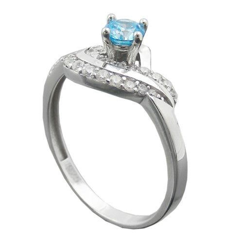 Ring 10mm Zirkonias aqua und weiß glänzend rhodiniert Silber 925