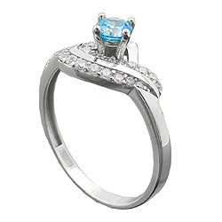 Ring 10mm Zirkonias aqua und weiß glänzend rhodiniert Silber 925