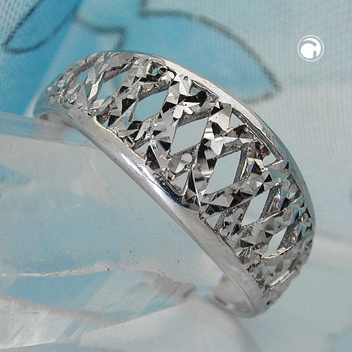 Ring 9mm Muster ausgestanzt glänzend diamantiert rhodiniert Silber 925