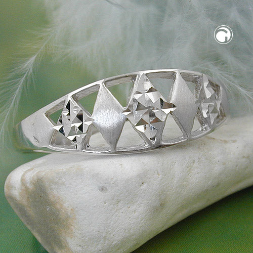 Ring 7mm Muster ausgestanzt matt-glänzend diamantiert rhodiniert Silber 925