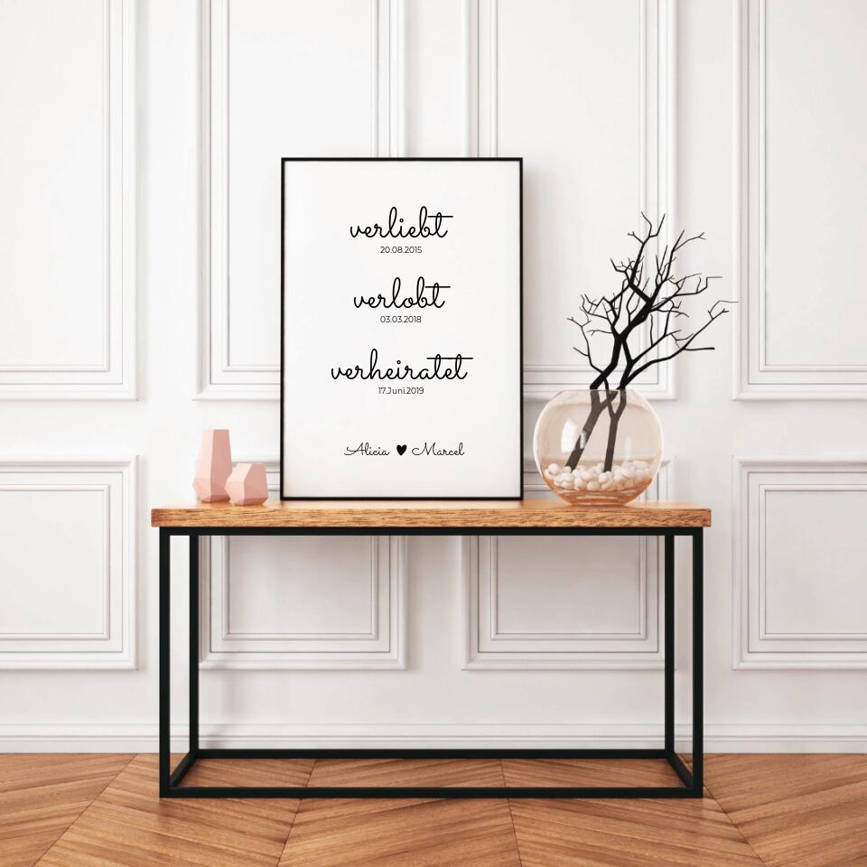 Poster "verliebt, verlobt, verheiratet"