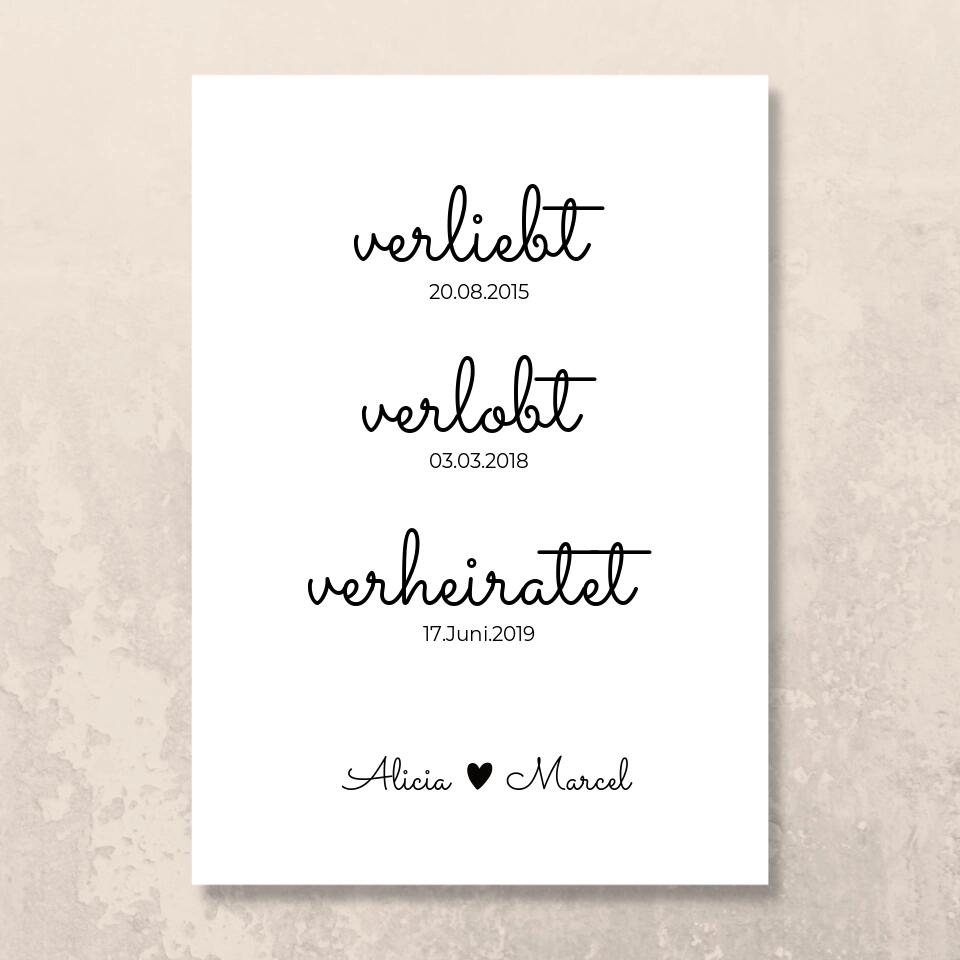 Poster "verliebt, verlobt, verheiratet"