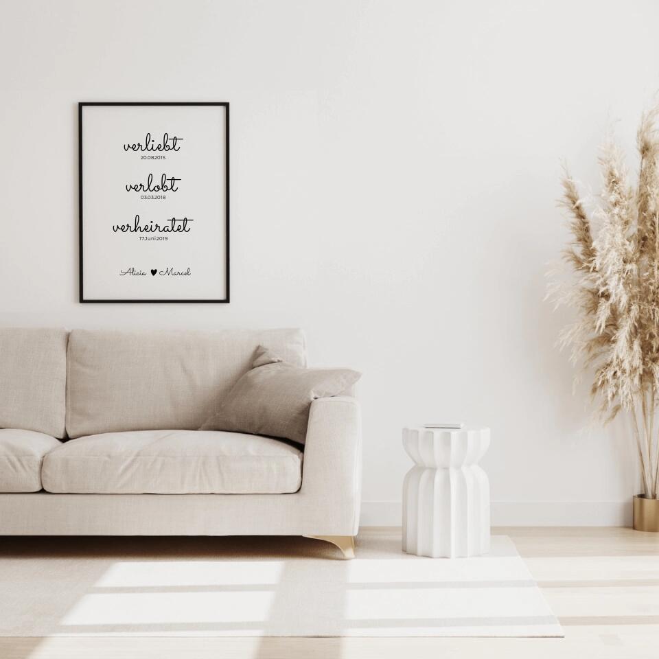 Poster "verliebt, verlobt, verheiratet"